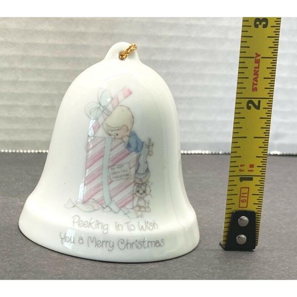 Vintage Precious Moments Bell Peeking in to Wish You a Merry Christmas - Picture 3 of 10